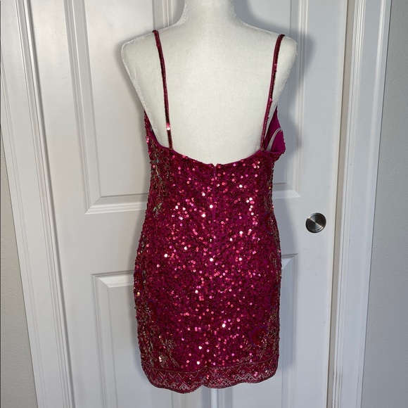 Rachel Allen Mini Sequins Dress Size 14 Magenta Sleeveless Formal Bridal Beaded - Picture 9 of 15